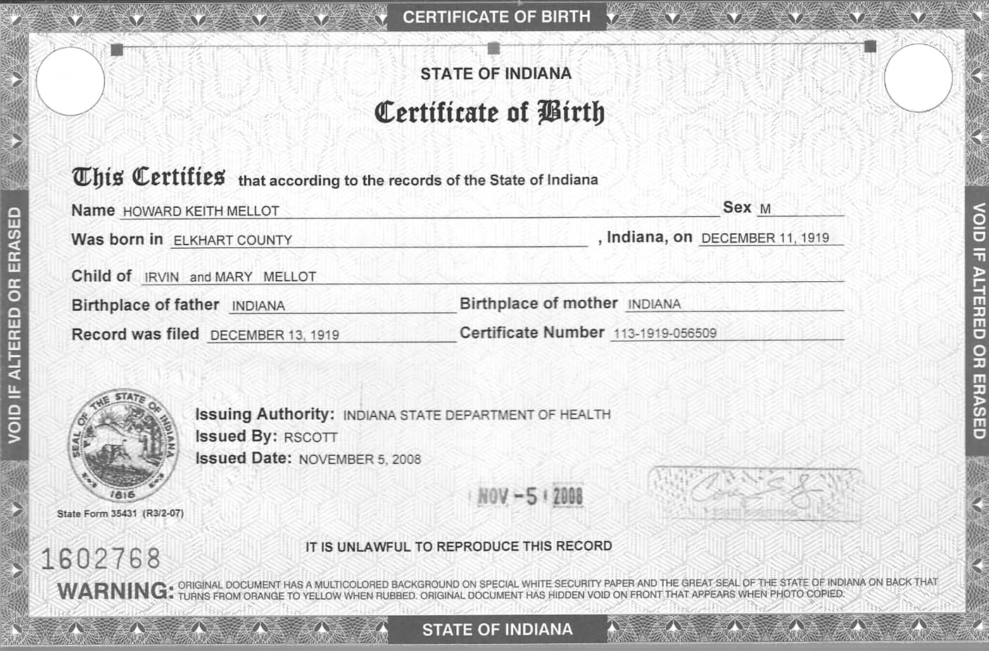 certified copy of my birth certificate