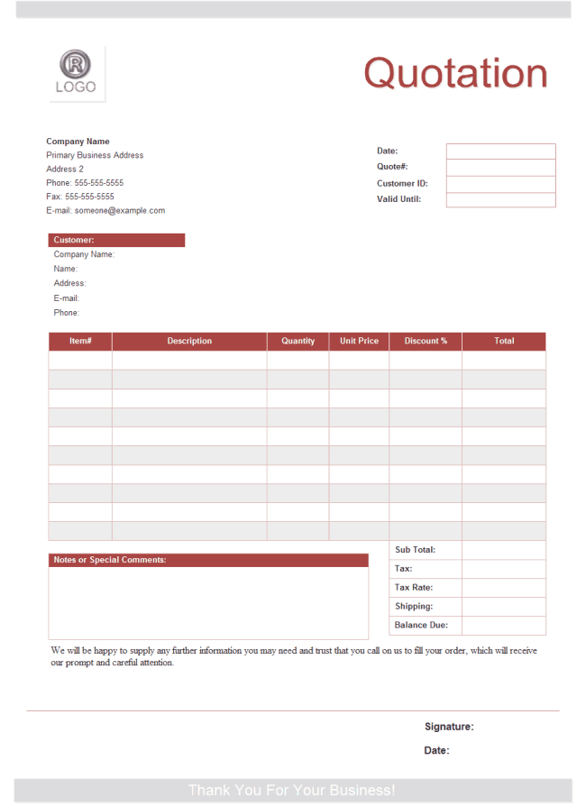 7 Quotation Templates Excel PDF Formats