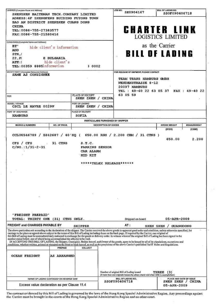 Bill Of Lading Template Excel Free