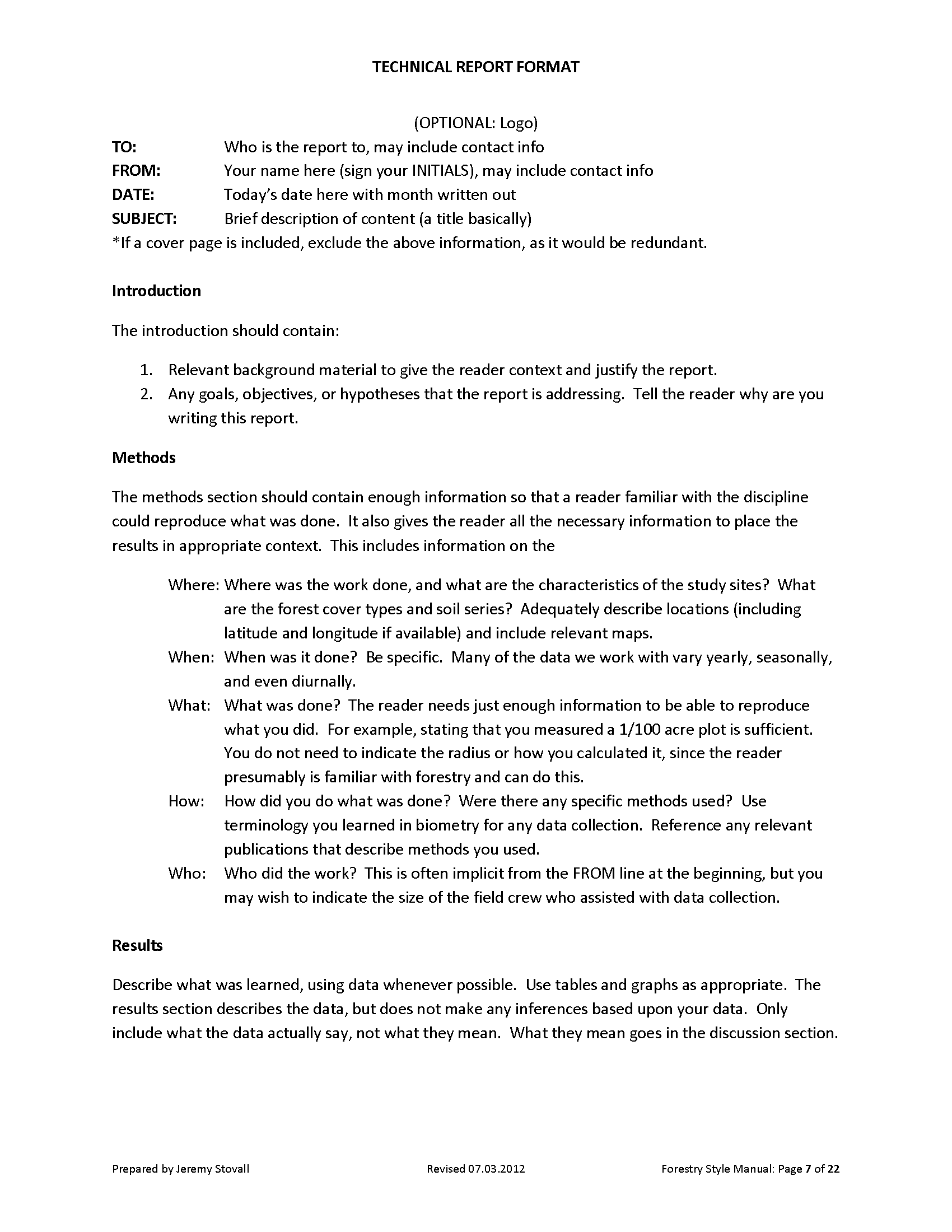 Writing Report Template