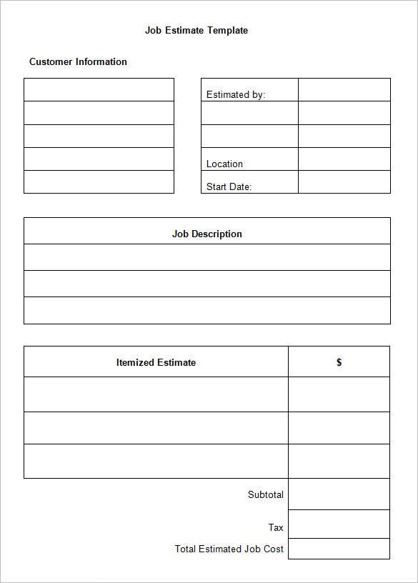 Free Printable Job Estimate Template Printable Templates