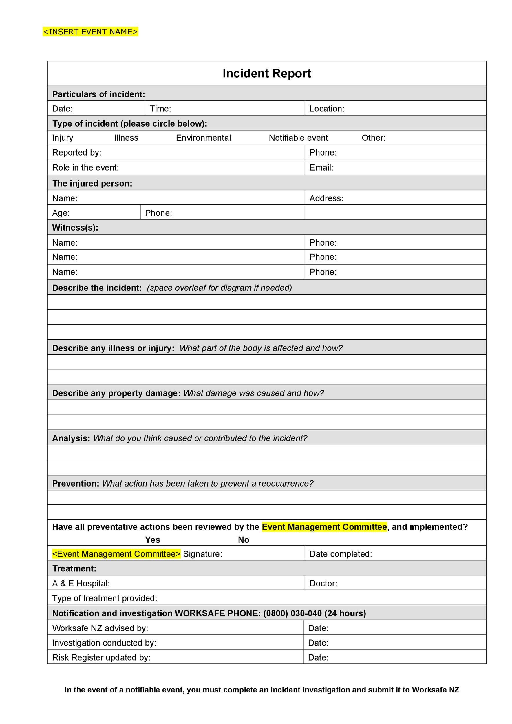 10 Free Incident Report Templates Excel PDF Formats