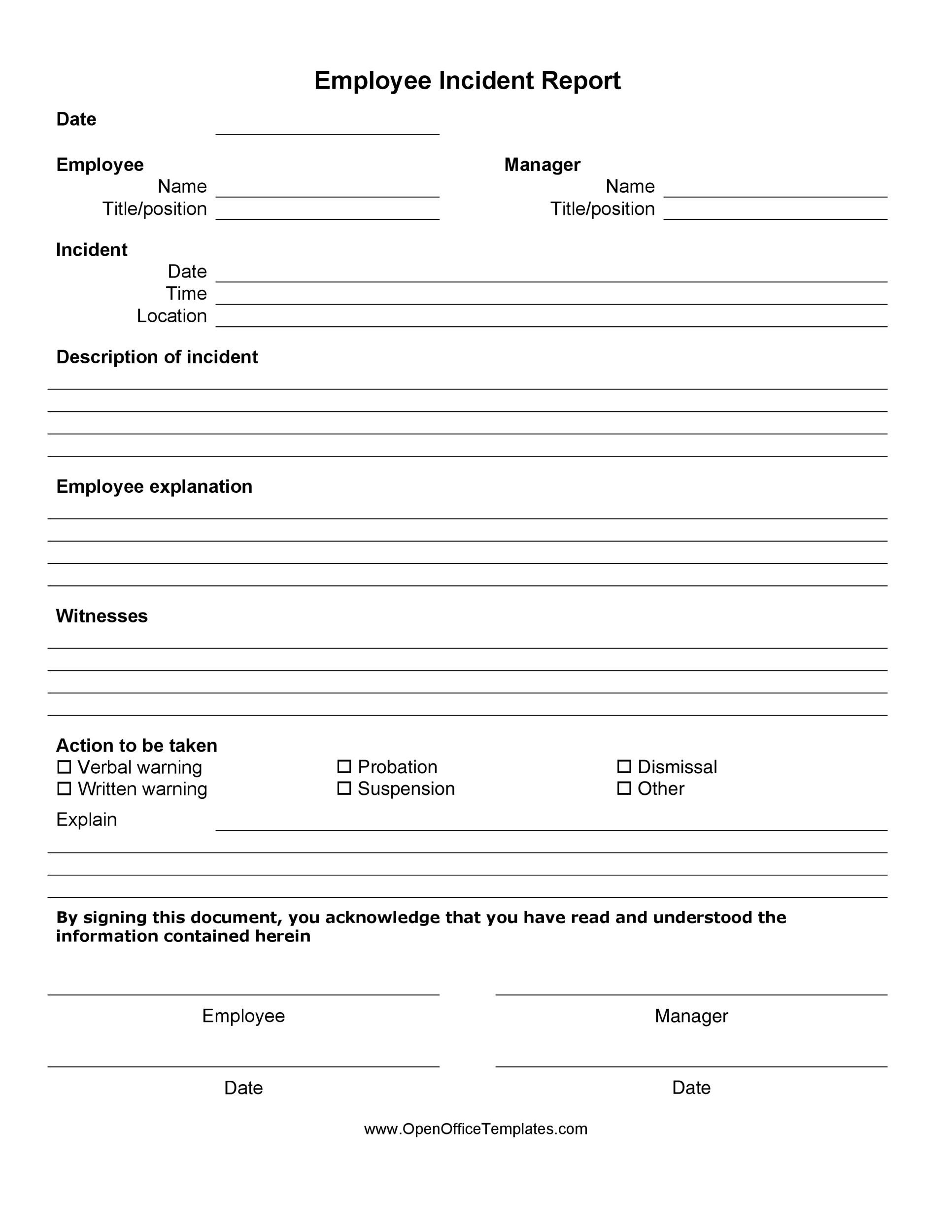 Printable Incident Report Template