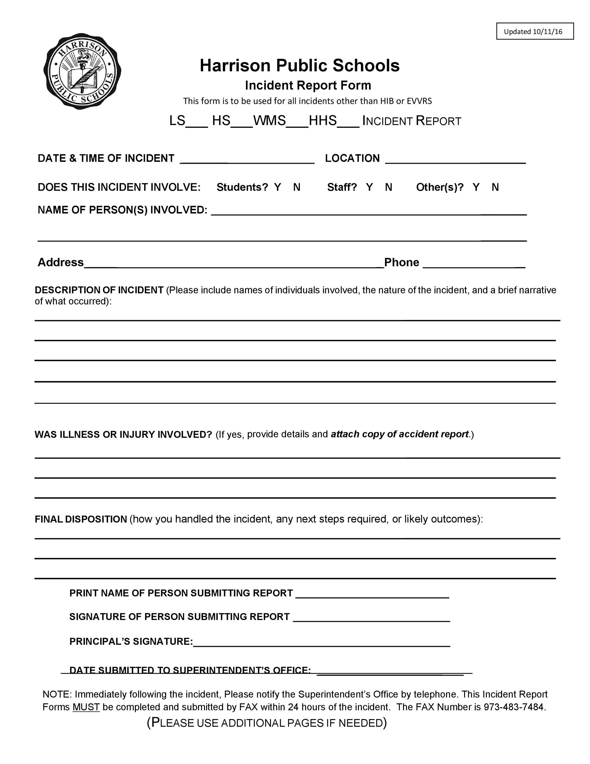 Printable Incident Report Template