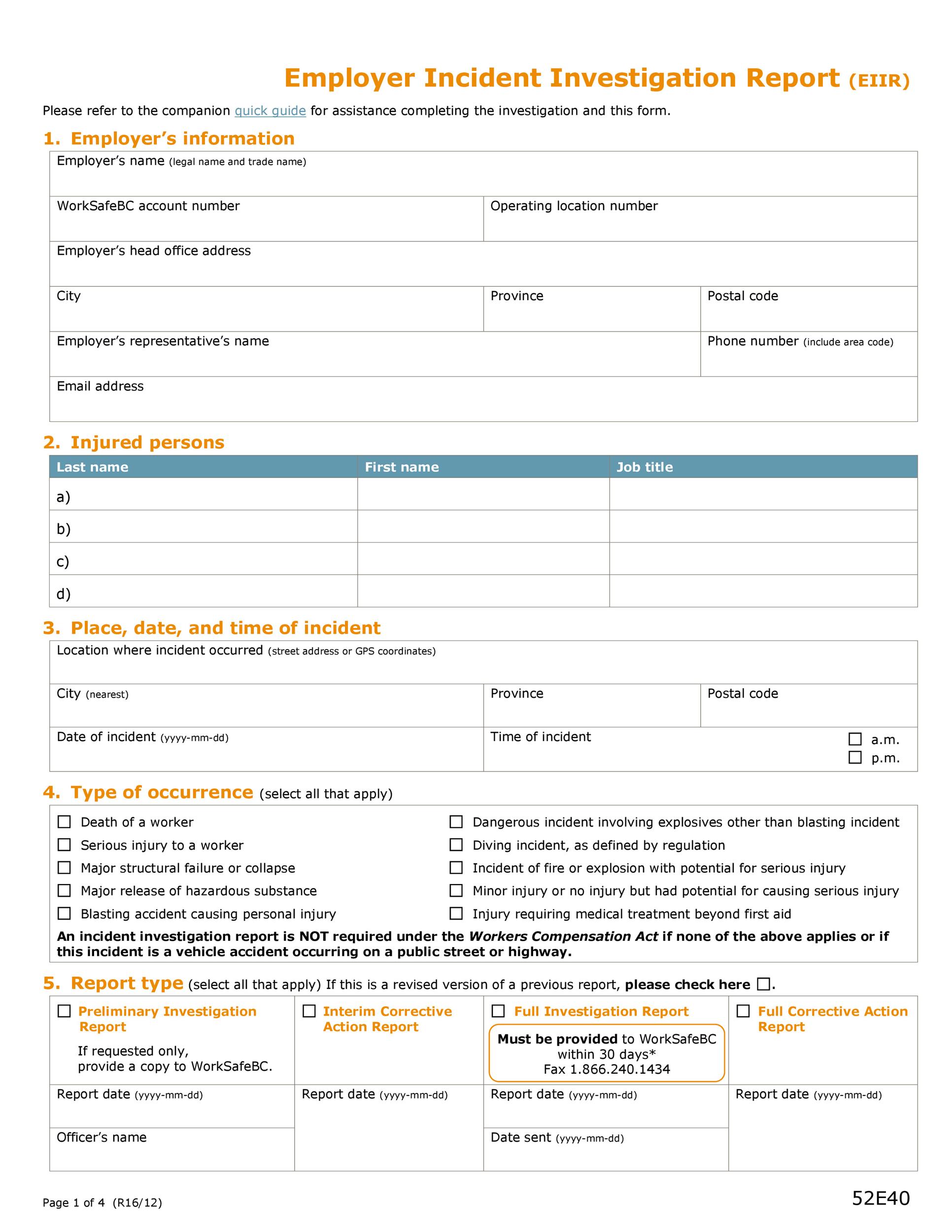 Incident Report Template Excel