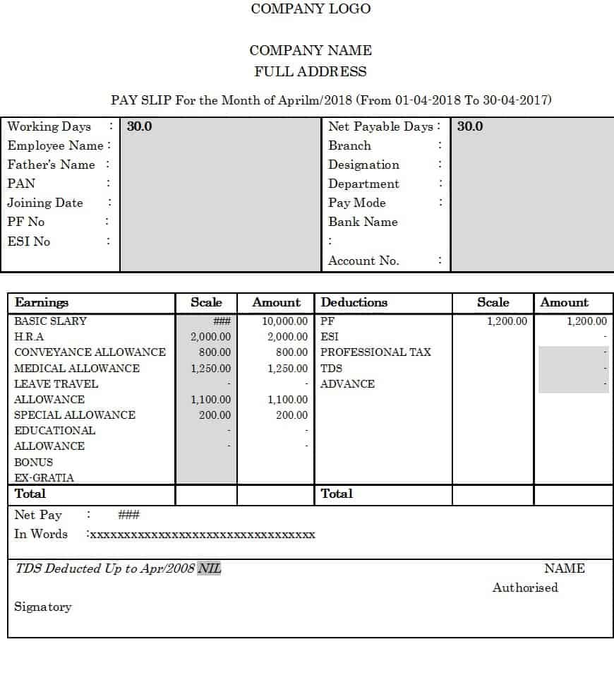 Payslip Template Format In Excel And Word Microsoft Excel Templates Images