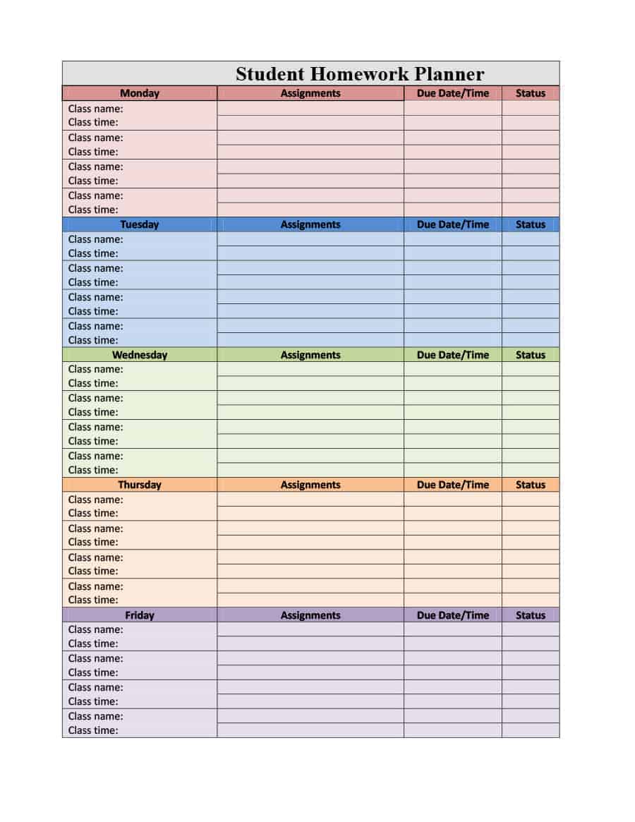 Homework Spreadsheet Template